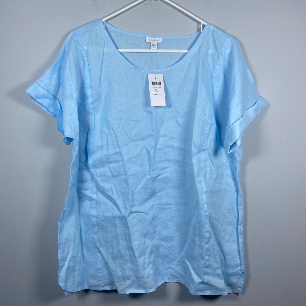 J. Jill Pure Jill Linen Top Womens M Tall Blue European Flax Blouse Lagenlook